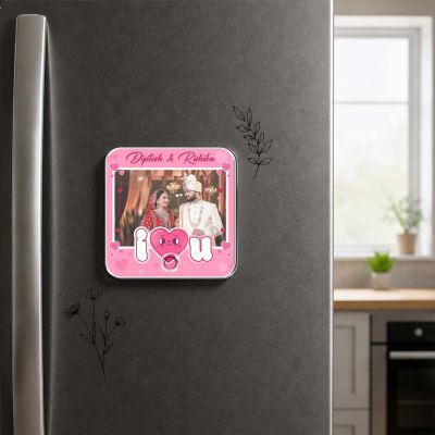 Personalized I Love You Theme Musical Fridge Magnet Photo Frame Valentine's for Couples Wedding Picture Magnet Playable Music for Couples and Music Lovers